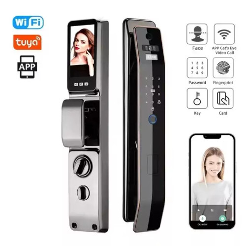 دستگیره هوشمند تشخیص چهره تویا مدل F7 بدنه زینک ضدخش tuya برند Smartlock با مکالمه تصویری از راه دور