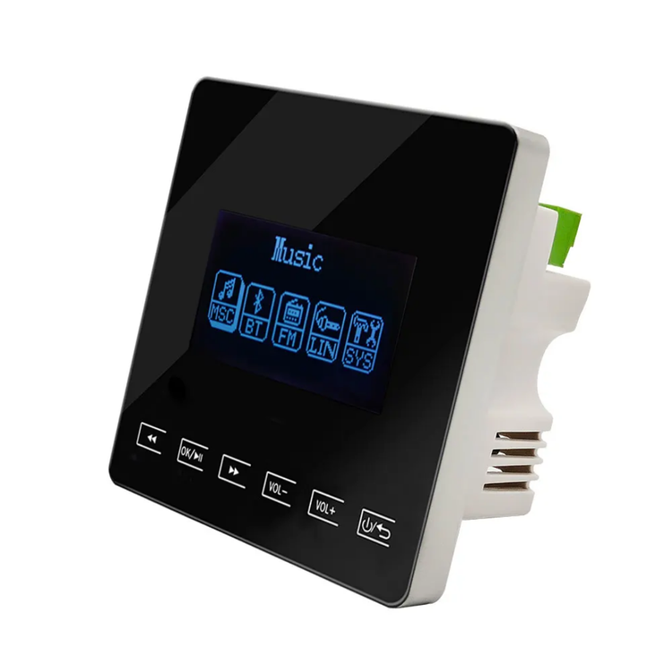 امپلی فایر دیواری ۲.۵ اینچی 4 کاناله بلوتوثی دارای ریموت کنترل aux usb tf card پنل موسیقی لمسی صفحه نمایش 2.5 اینچ