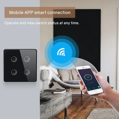 کلید هوشمند 4 پل زیگبی کرو مقعر حاشیه متال تویا tuya zigbee کلید هوشمند چهار پل لمسی حاشیه متال زیگبی