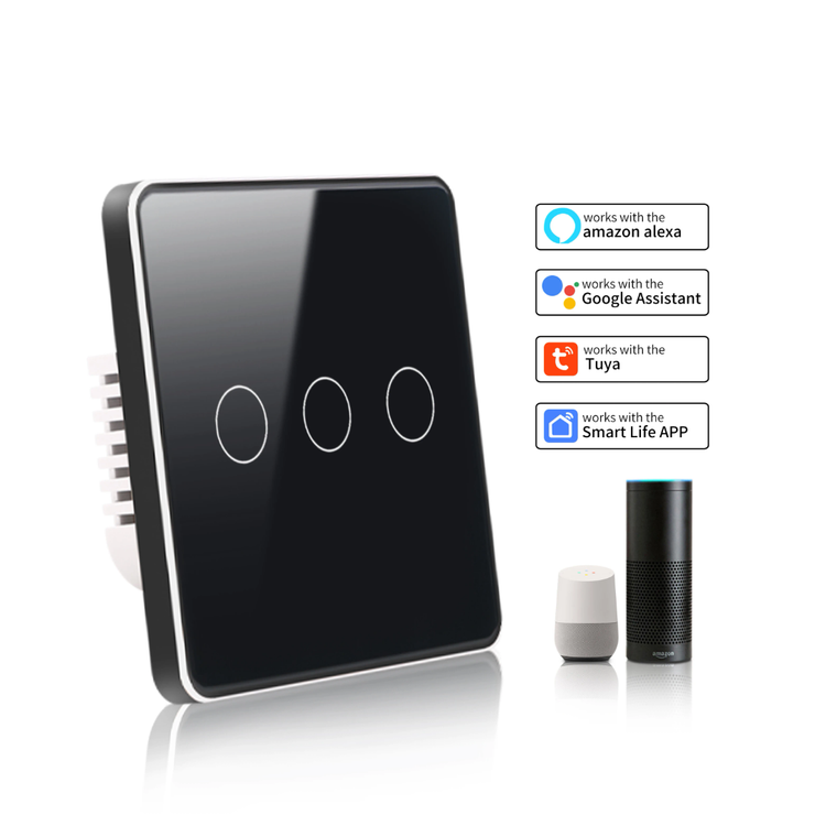 کلید هوشمند سه پل کرو وایفای تویا wifi tuya کلید هوشمند 3پل لمسی حاشیه متال ضد خش