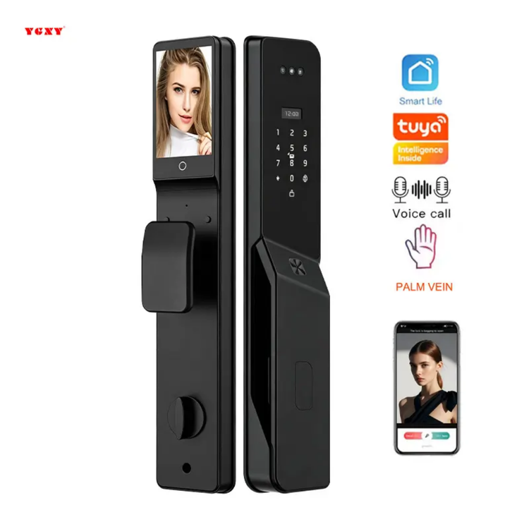 دستگیره هوشمند ضدآب با تشخیص چهره اسکن کف دست وایفای تویا wifi tuya قفل هوشمند بدنه کامل فلزی زینک