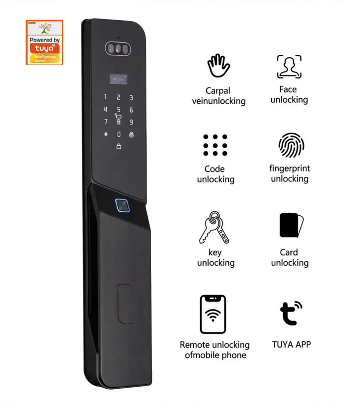 دستگیره هوشمند ضدآب با تشخیص چهره اسکن کف دست وایفای تویا wifi tuya قفل هوشمند بدنه کامل فلزی زینک