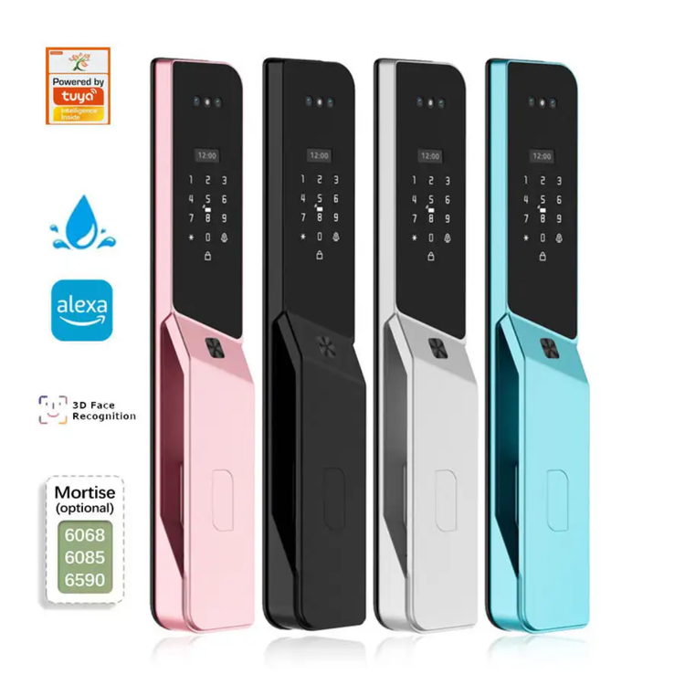 دستگیره هوشمند ضدآب با تشخیص چهره اسکن کف دست وایفای تویا wifi tuya قفل هوشمند بدنه کامل فلزی زینک