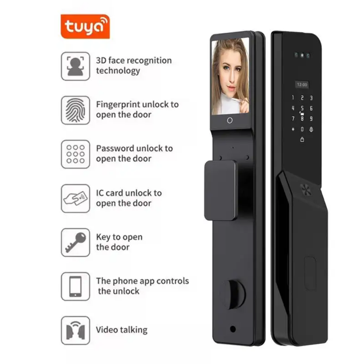 دستگیره هوشمند ضدآب با تشخیص چهره اسکن کف دست وایفای تویا wifi tuya قفل هوشمند بدنه کامل فلزی زینک